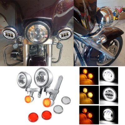 4.5" Passing Fog Light Turn Signals Bracket Fit For Harley Road King 97-13 11 12 - Image 1 of 4