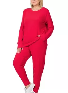 Zenana Lounge Set Womans Sweatshirt / Pants Reverse Terry Red Plus 2X - Picture 1 of 5