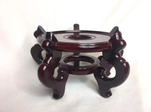 6” Plateau Wood Base Display Stand Red 9” x 5 ½” Footed Asian Chinese - Picture 1 of 4