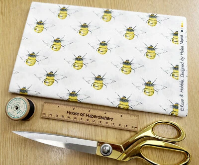 FABRIC REMNANT - Bumble Bees on Ivory Rose & Hubble Cotton Fabric - 1m Length - Image 1 of 4