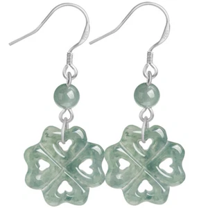 Blaue burmesische Jadeit Kleeblatt Ohrringe 925 Silber Naturschmuck - Bild 1 von 6
