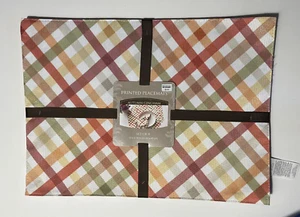 Autumn Gingham Printed Placemats   13"x18"  Set Of 4 NEW - Picture 1 of 2