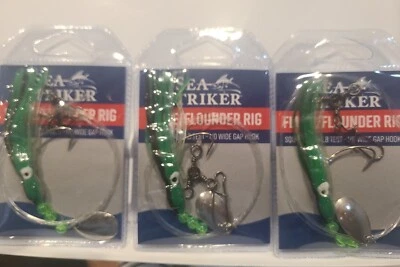 Lot of 3- Sea Striker Fluke, Striped Bass, Sea Bass Rig 30lb Mono Green Squid - Image 1 of 4