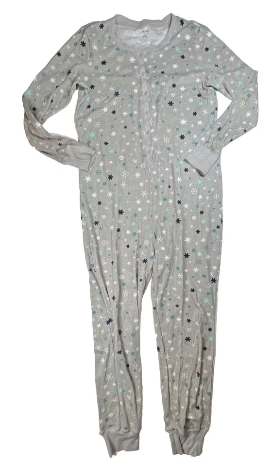Pijama de una pieza tejido gofre jockey con apertura trasera gris copo de nieve mujer grande Foto 1 de 4
