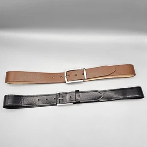 Mens Golf Belts (2) Sz 34 Canterbury Black Brown Leather Adjustable Buckle - Picture 1 of 11