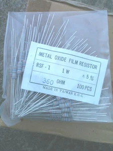360 Ohm 5% 1W Resistors bag of 100 Metal Oxide Film - Picture 1 of 3