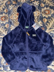 LL BEAN KIDS 3T ZIP UP FLEECE JACKET NAVY BLUE WITH EARS ON HOOD NEW WITH TAGS - Picture 1 of 7