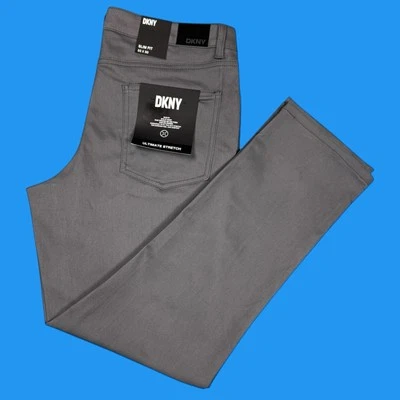 DKNY Mens Size 33x30 Stanton Slim Fit Ultimate Stretch Gray 5 Pockets Pants - Image 1 of 4