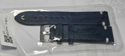 Correa/correa de reloj retro de cuero genuino azul 22 mm con hebilla Foto 1 de 4