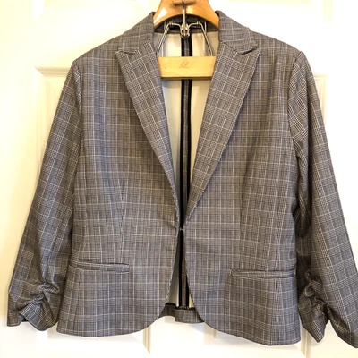 Blazer elástico a cuadros gris Amanda & Chelsea con manga 3/4 ceñida para mujer XL Foto 1 de 4