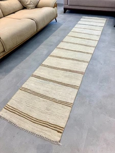 2x12 White Vintage Kilim Runner, Turkish Oushak Hallway Rug, Handmade Wool Rug - Picture 1 of 9