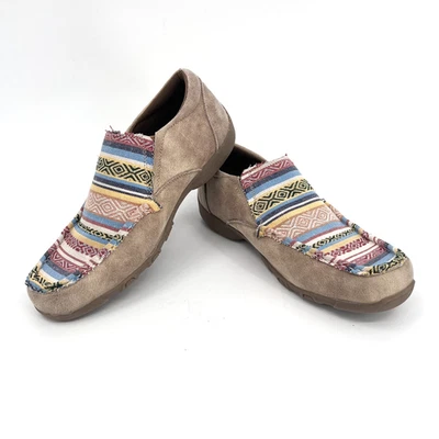 ROPER Women's Sz 10 Beige Johnnie Slip-On Southwestern Aztec Driving Shoes Mocs - Image 1 of 4