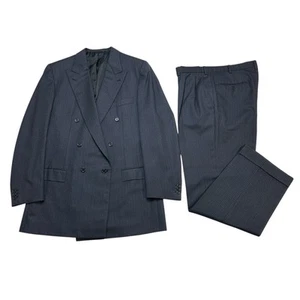 Brioni Italy Double Breasted Wool 2 pc Suit 44L Blue Pinstripe Double Vent  VTG - Picture 1 of 23