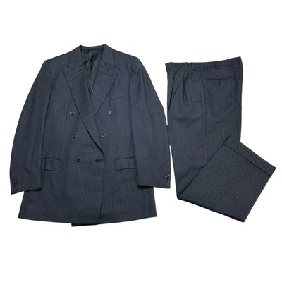 Brioni Italy Double Breasted Wool 2 pc Suit 44L Blue Pinstripe Double Vent  VTG - Image 1 of 4