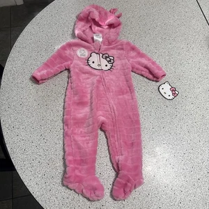 Hello Kitty Baby Clothes Long Sleeve Pink Footie & Hood 3 Months New with Tags - Picture 1 of 6