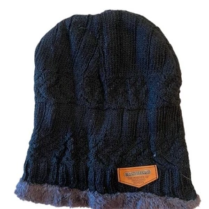 Gorro de punto negro unisex Song Ting con ribete gris - Imagen 1 de 5