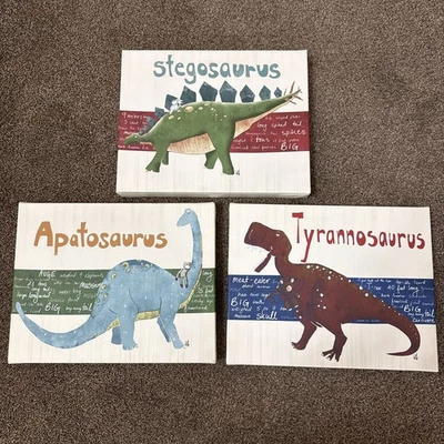 (3) Dinosaur Canvases 11x14 The Kids Room Stupell T-Rex Stegosaurus Apatosaurus - Image 1 of 4