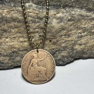 Colgante moneda grande antigua circulada real del Reino Unido de 1902. Rey Eduardo VII. Genial 🎁 Foto 1 de 4