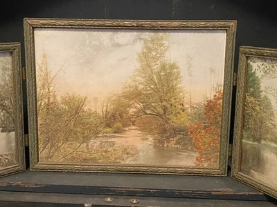 Rare Antique Miniature Wallace Nutting Type Triptych Colored Prints - Image 1 of 4