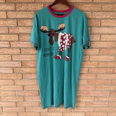 Lazy One Nightshirt I Don't Do Mornings Moose women Nightgown Sleepwear One Size - Image 1 of 4