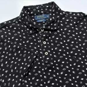 Polo Ralph Lauren Polo Featherweight Mesh Black White Geometric Golf Mens Medium - Picture 1 of 16