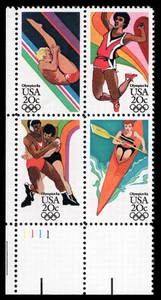 US Scott # 2085a, 1984 Los Angeles Summer Olympics, Plate Block 4 20¢ Stamps MNH - Picture 1 of 1