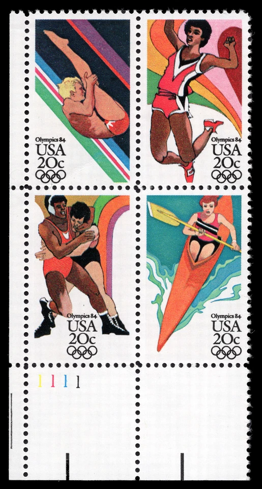 US Scott # 2085a, 1984 Los Angeles Summer Olympics, Plate Block 4 20¢ Stamps MNH - Image 1 of 1