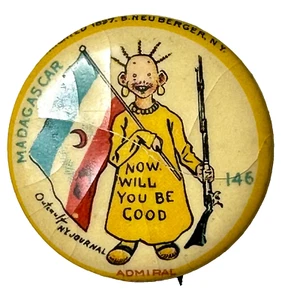 1897 High Admiral Cigarette Yellow Kid 146 Madagascar 1.25" Celuloide Pinback - Imagen 1 de 4