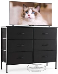 6 Drawer Fabric Dresser for Bedroom, Cabinet for Closet, Entryway, Black - Picture 1 of 8