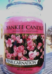 Yankee Candle Retired "PINK CARNATION"~ Mother's Day~Large 22 oz~WHITE LABEL~NEW - Picture 1 of 2