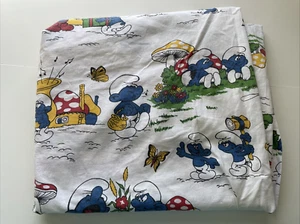 *DAMAGED* Vintage Smurfs Single Bed Sheet Nouveau 100% Cotton Made in Australia - Picture 1 of 16