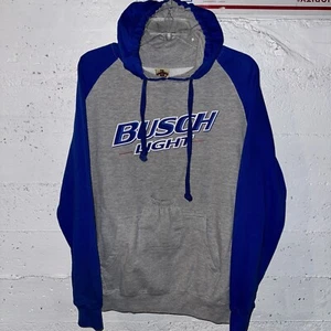 Brew City Busch Light Logo Beer Pouch Gray Pocket Hoodie Sweatshirt Size Large - Picture 1 of 8