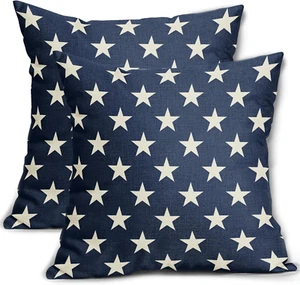 4Th of July Patriotic Pillow Covers 18X18 Set of 2 Blue Star Americana Independe - Picture 1 of 12