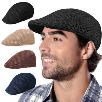 Summer Linen Plain Newsboy Gatsby Cap Ivy Hat Golf Driving Men Women Flat Cabbie - Image 1 of 4