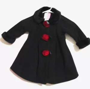 Adorabile abito nero Sophie Rose cappotto invernale finiture in pelliccia sintetica rose taglia 24 M - Foto 1 di 10