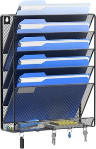 Hanging Wall File Organizer with Hooks 6 Tier Vertical Mount Holder Paper - Picture 1 of 12