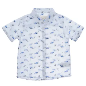 White Shark Print Baby Boys Shirt Short Sleeve | 6-12-18-24 Months 100%Cotton - Picture 1 of 6