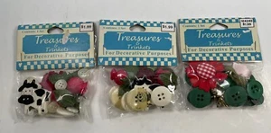 Vintage craft Green Red Flowers Cow Traditional Shape buttons lot NWT - Picture 1 of 5