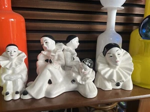 VINTAGE 1980S PIERROT CLOWN WHITE CERAMIC ORNAMENT Bundle Set - Picture 1 of 10