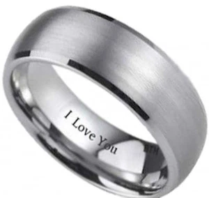 8mm TITANIUM Mens Wedding Engagement Comfort Fit Ring - Engraved 'I Love You' - Picture 1 of 6