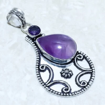 Africano Ametista Gemma a Mano Etnico Argento Ciondolo Gioielli 2.4 " PRJ14399 - Immagine 1 di 2