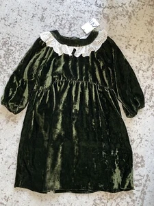 NEW ZARA GREEN VELVET LACE COLLAR DRESS 13-14 years - Picture 1 of 6