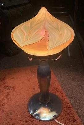 Tischlampe Messing Pilz Lampe Jugendstil Schreibtischlampe Antike Glas Studios - Bild 1 von 4