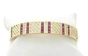 DIAMOND RUBY BANGLE CUFF BRACELET DESIGNER 18K NEW - Picture 1 of 4