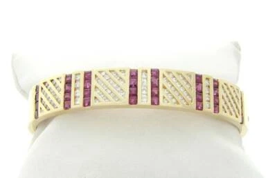 DIAMOND RUBY BANGLE CUFF BRACELET DESIGNER 18K NEW - Image 1 of 4