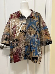 Attitudes by Renee Button-Front Printed Shirt Jacket Taupe Orgami L A397347 - Picture 1 of 5