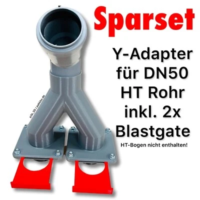 Y-Adapter inkl. 2x Blastgate Sparset DN50 Absauganlage Absperrschieber Blastgate - Bild 1 von 4
