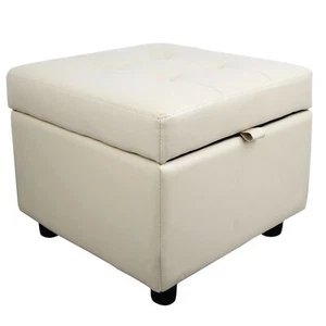 Leather Storage Ottoman Bench Foot Rest Stool White Cube For Bedroom Living Room - Picture 1 of 7