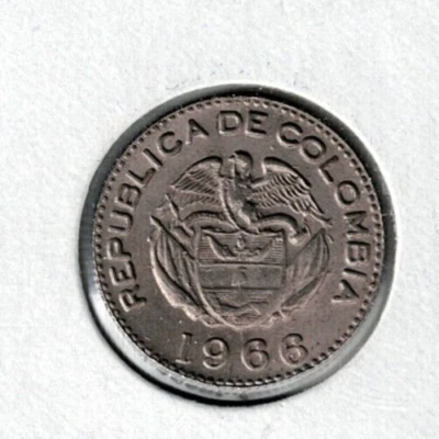 1966 Colombia Circulated 10 Centavos portrait of Indio Chief Calarca Coin - Image 1 of 2