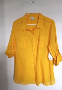 Studio Works Womens long roll tab sleeve Lemon Zest button up blouse, Sz XL NEW - Picture 1 of 3